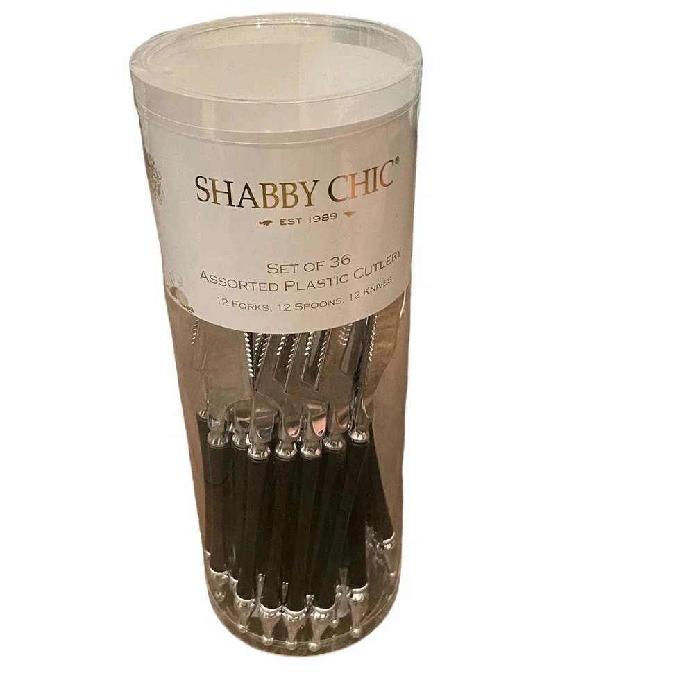 36 pc SHABBY CHIC Glam Black & Silver Disposable Assorted Plastic Cutlery NEW